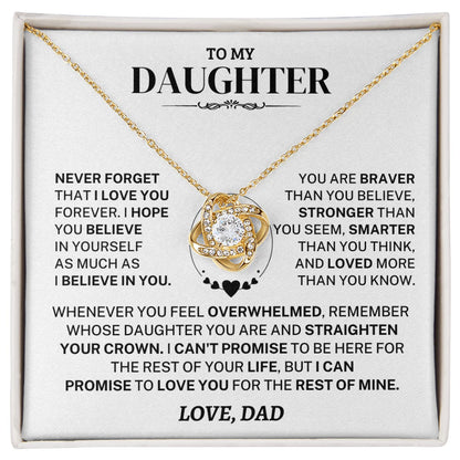 Gift For Daughter From Dad, "Never Forget That I Love You", Knot Necklace